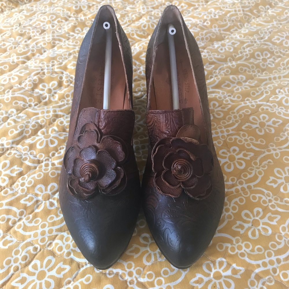 Spring Step Brown Floral Embossed Shoes - Picture 5 of 11